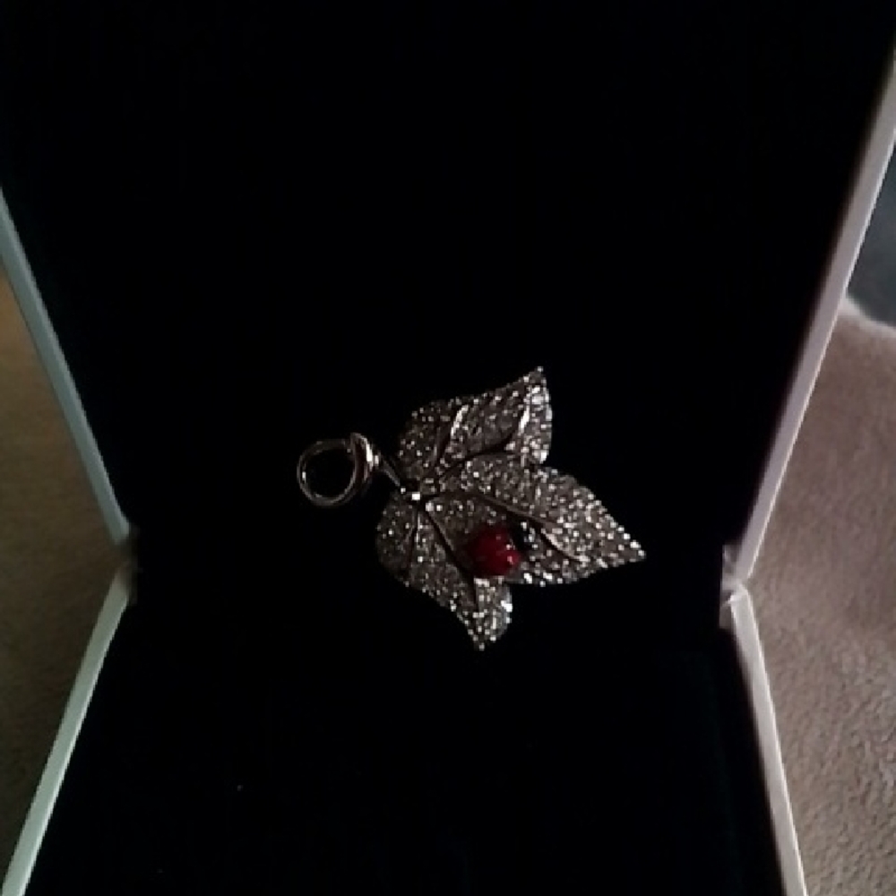 Swarovski Silver Leaf Pendant with Red Ladybug